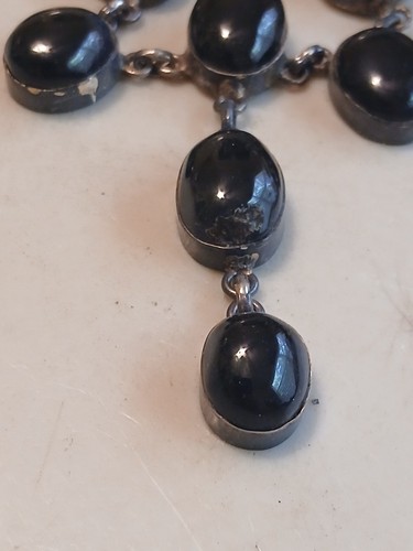 FABULOUS VINTAGE STERLING BLACK ONYX BIB RUNWAY STYLE NECKLACE MOURNING GOTH? - Picture 2 of 10
