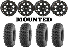 Kit 4 Quadboss QBT446 Tires 26x9-14 on System 3 SB-7 Beadlock Matte Black TER