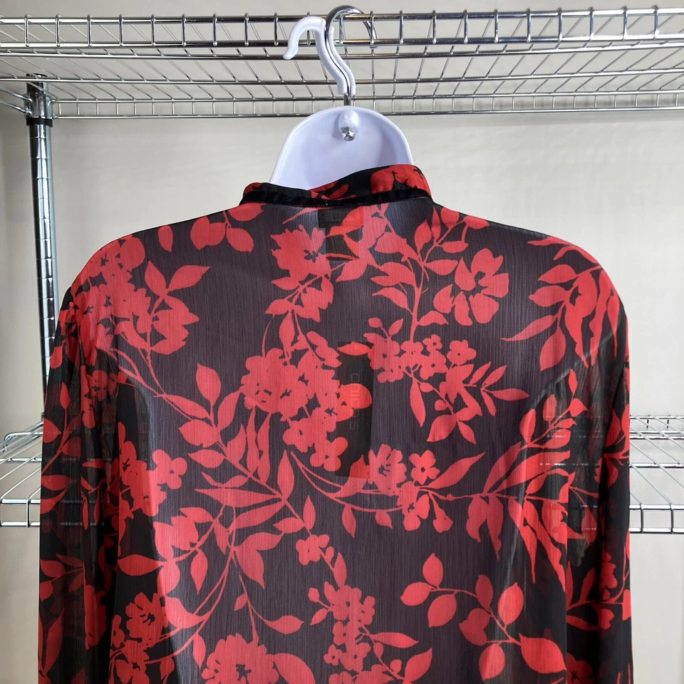 Blusa Chico’s Mujer Roja Floral Sábana Volantes Frontal Talla 2 Grande Romántica Fluida Foto 4 de 4