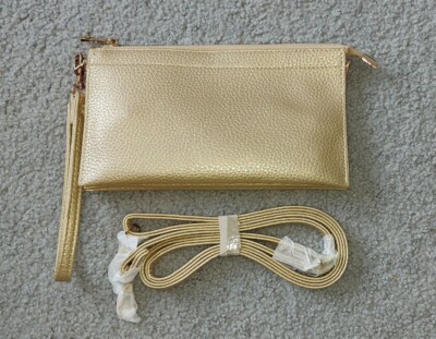 NEW Women's Every Occasion Bag GOLD Clutch Cross Body Purse Bridal Party Convert