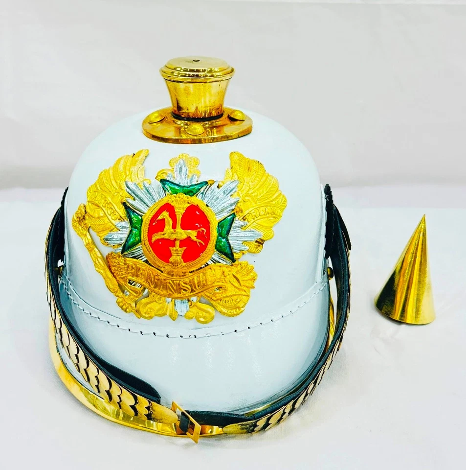 Casco Pickelhaube alemán color blanco imperial prusiano pico cuero casco Foto 4 de 4