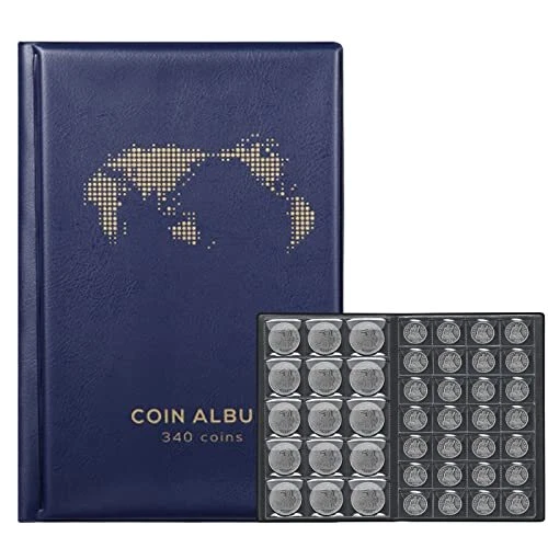 Coin Album for Collectors,340 Pockets Coin Collection Book Holder Display Blue