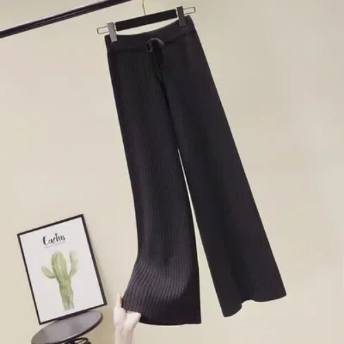 High Waist Wide Leg Pants Winter Casual Loose Knit Straight Leg Pants Lace-up - Bild 7 von 31