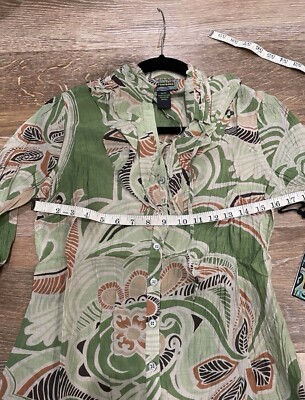 2OH Threads Two Old Hippies Silk-Cotton Button Up Retro Semi-Sheer Top Sz XS NWT