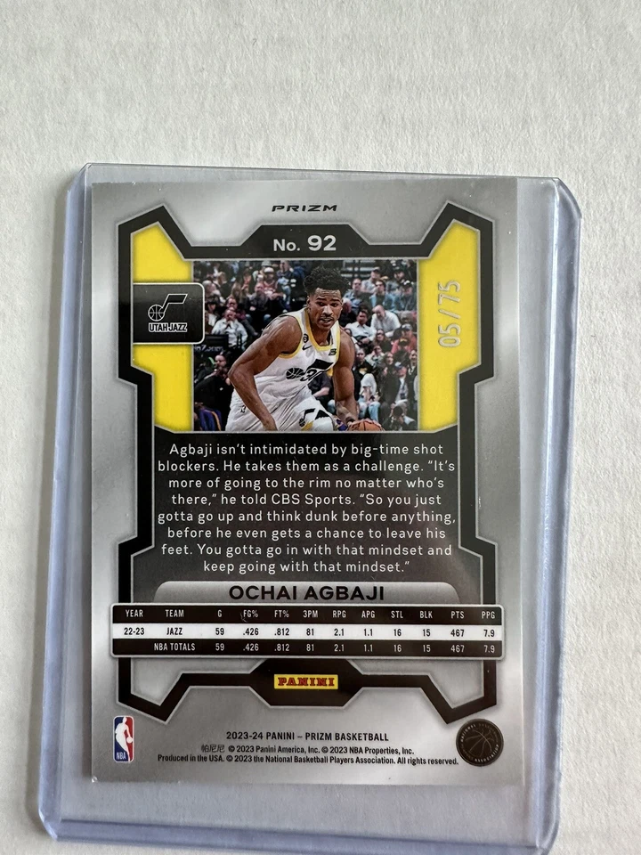 2023-24 Panini Prizm Prizms Purple #92 Ochai Agbaji 05/75. Disco Parallel. Jazz - Image 2 of 2