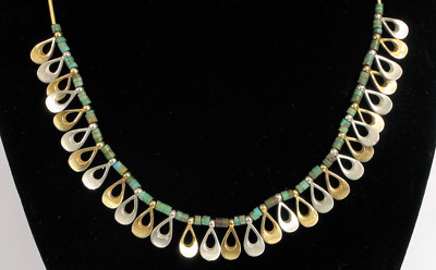 NATIVE AMERICAN SIGNED STERLING SILVER TURQUOISE  GOLD VERMEIL NECKLACE NAVAJO ?