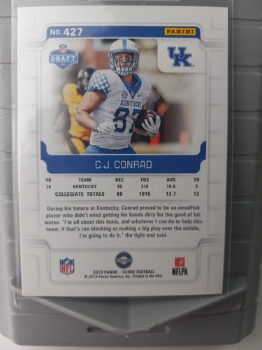 2019 Panini NFL Football Score RC C.J. Conrad Kentucky Wildcats Card #427 - Picture 6 of 10