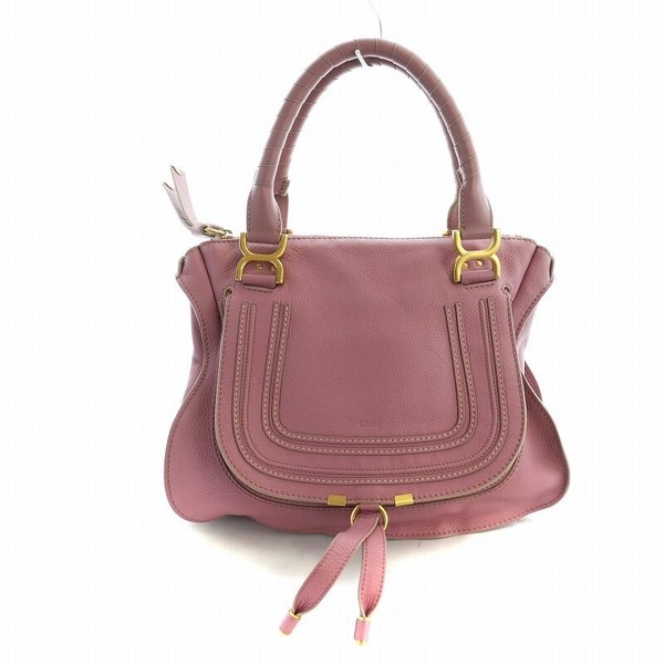 CHLOE MARCIE Handbag Tote Leather Grained Leather Embossed Logo Pink