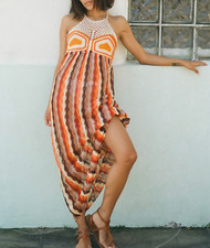 Zara Bohemian Hippie Beach Summer Crochet Midi Dress Size S Bloggers Fave 70s