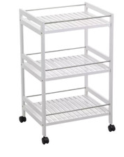 Image of 2/3/4 Tier Bamboo Wooden Kitchen Cart Island Food Serving Trolley Rolling Wheels