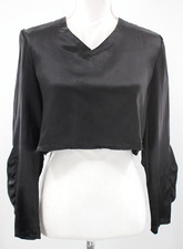 Vtg Women's Antique Edwardian Early 1900s Black Silk Cropped Blouse Sz S/M Top