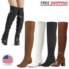 Womens Fashion Over the Knee Boots Sexy Thigh High Boots Chunky Heel Boots