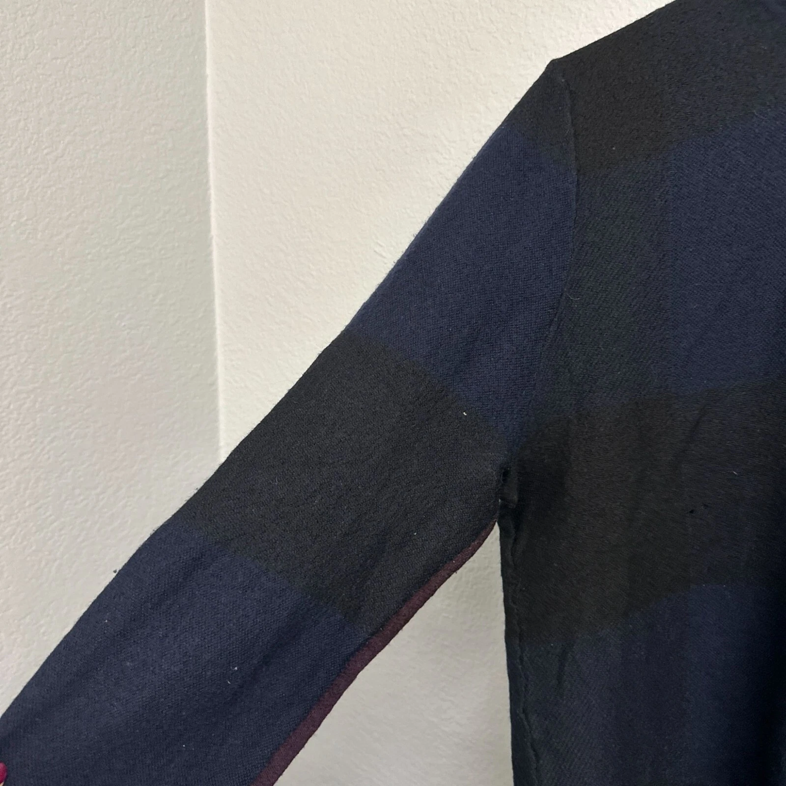 Felpa con cappuccio Burberry Brit uomo lana blu a quadri blu navy marrone taglia large