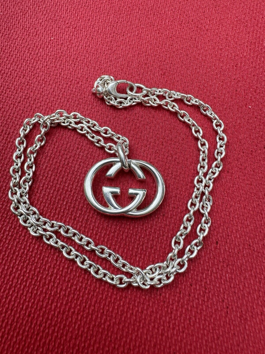 Genuine Gucci 925 Sterling Silver Interlocking Necklace Pendant 19