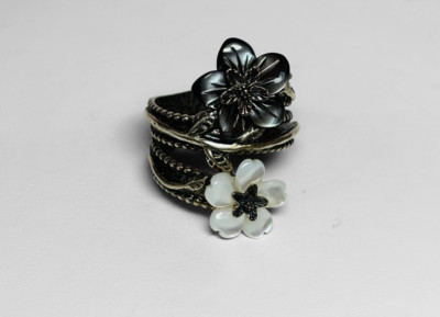 Or Paz Sterling 925 Silber Doppel Blume Bypass Ring Gr. 10,25