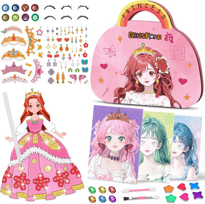3 in 1 Dress up Game Set Princess Fantasy- DIY Kids Paper Makeup Crafts Toy Kit 