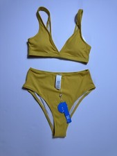 CUPSHE Bikini Set for Women Two Piece Swimsuits V Neck Sz S Bathing Suit Yellow