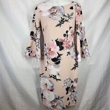 Calvin Klein Size 2 Dress Bell Sleeves Floral Pink/Peach Sheath