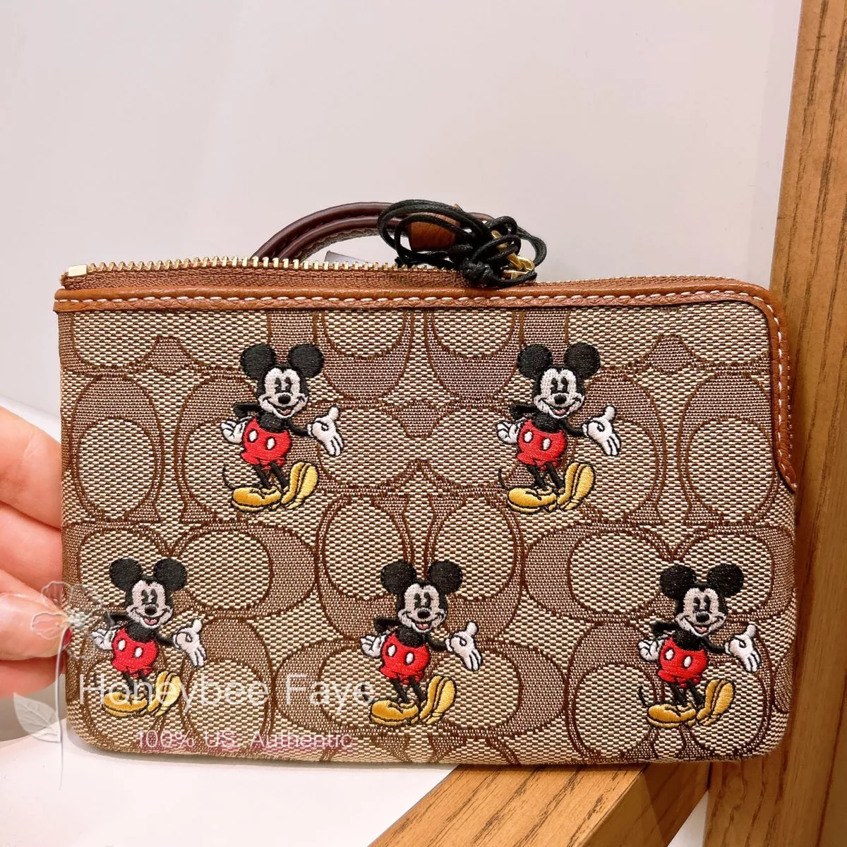 NWT Disney X Coach Corner Zip Wristlet In Signature Jacquard With