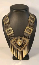 VTG Gold Tone Egyptian Revival Multi-strand Chain Necklace With Metal Tassels