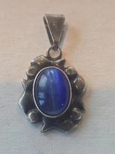 Sterling Silver 925 Oval Blue Stone Pendant For Necklace Charm Slide Handmade