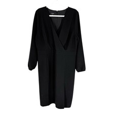 Talbots Sheath Dress Womens Size 16 Black Triacetate Blend Surplice V-Neck