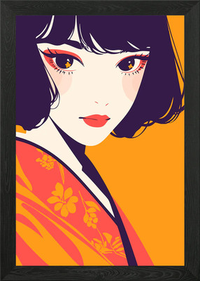 Anime Kimono Mädchen Augen minimalistisch ein gerahmtes Wandbild Poster Leinwanddruck Bild