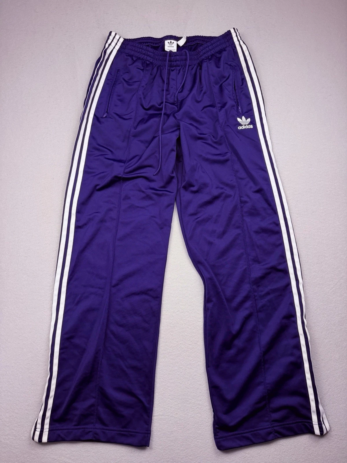 Adidas Firebird Loose Track Pants Womens XL Purple 3 Stripes Logo Wide Leg