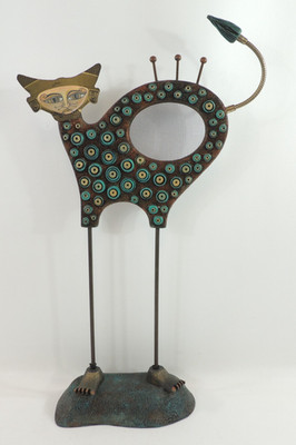 Kimberly Willcox 1998 Funky Cat Jewelry Stand Mixed Media Whimsical 24'' Moveable