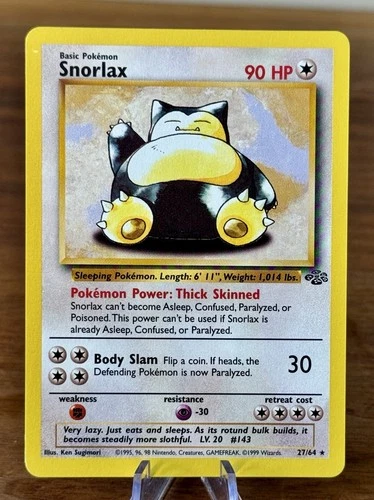 Snorlax 27/64 Jungle Non-Holo Rare Pokémon Card WOTC Vintage