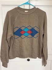Vintage Levi’s USA Made Argyle Sweatshirt Women’s L Cropped Raw Hem 90s Y2K