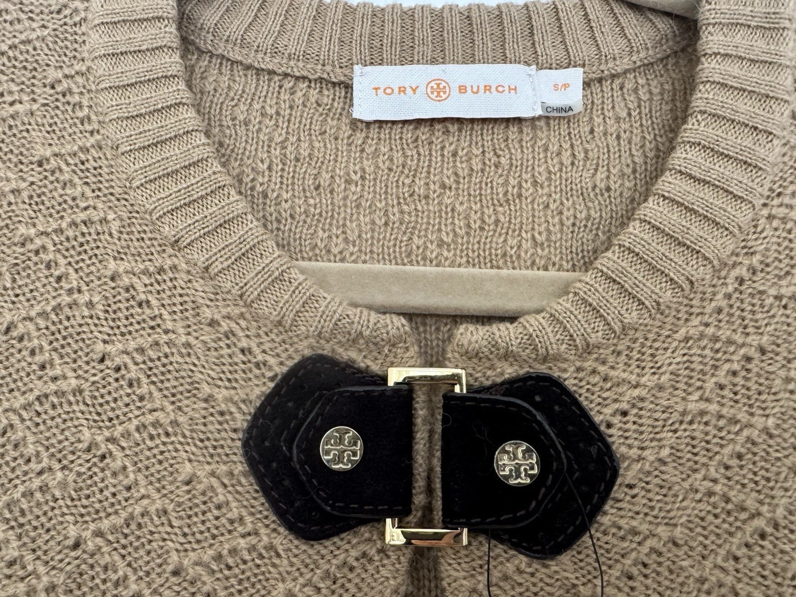 Splendida tunica Tory Burch in maglia misto lana e alpaca marrone taglia: small