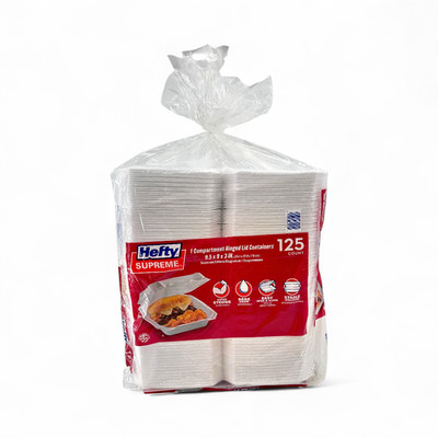 Hefty Supreme Foam Hinged Lid Container, 1-Compartment 9.5'' x 9'' x 3'' 125 Count