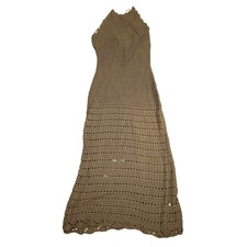 Fashion Nova Becca Crochet Maxi Dress Mocha Brown Halter Neck Size XS NEW