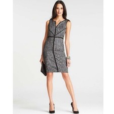 Ann Taylor Sleeveless Tweed Sheath Dress Black& Gray Size 8