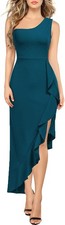 Women's One Shoulder Asymmetrical Sleeveless Bodycon Ruffle Split, Size Medium