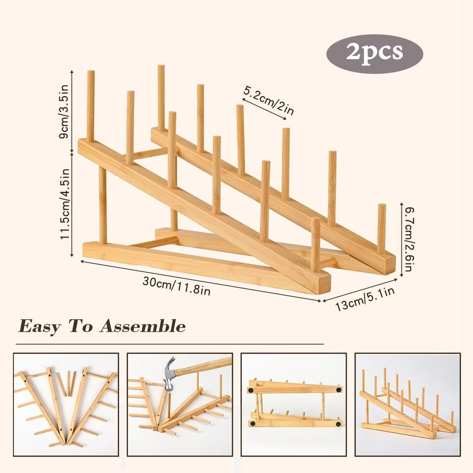 Shop Plate Rack 2 Pack Plate Stands for Display, 5-Tier Wooden Plate Rack Organizer L-2 ...