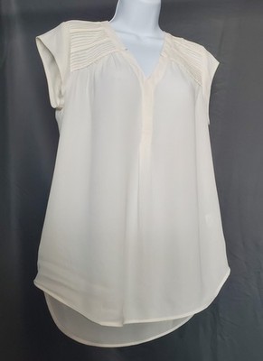 Daniel Rainn Ivory Sleeveless Blouse Size S Pleated Shoulder Career Casual Top
