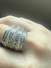 Diamonique CZ 925 Sterling Silver Cluster Flower Band Ring Size 8