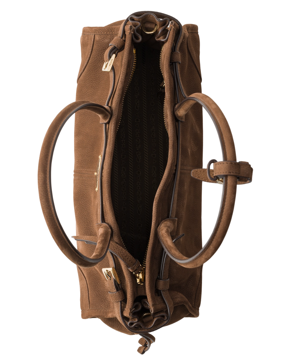 PRADA Bonnie Medium $3550 Cocoa Brown Nubuck Top Handle Bag New