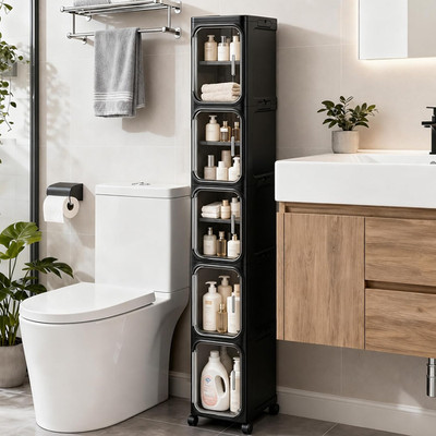 5-Tier Tall Narrow Storage Cabinet, Slim Bathroom Storage Cabinet with Adjustabl