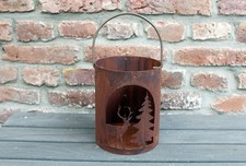Luce a vento cervo ruggine H21 cm vaso fuoco decorazione giardino portacandele cacciatore caccia