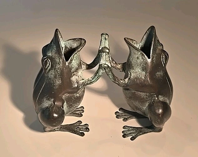 De Colección Bronce Pesado Verdegris Pátina Pastel Ranas Interior Exterior Jardín Decoración Foto 2 de 4