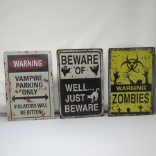 Halloween Yard Signs 3-pack 12" x 8" Reusable Tin Scary Catchy Cool Colorful NEW