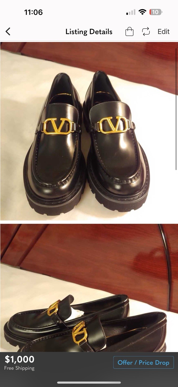 PANTOFOLA D’ORO Mocassini Valentino donna neri con logo oro vera pelle taglia 37 nuovi