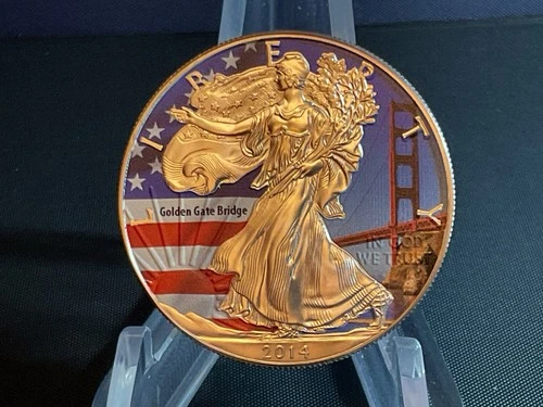 2014 1oz Silver Liberty Eagle.  “Golden Gate Bridge”.  In Capsule.