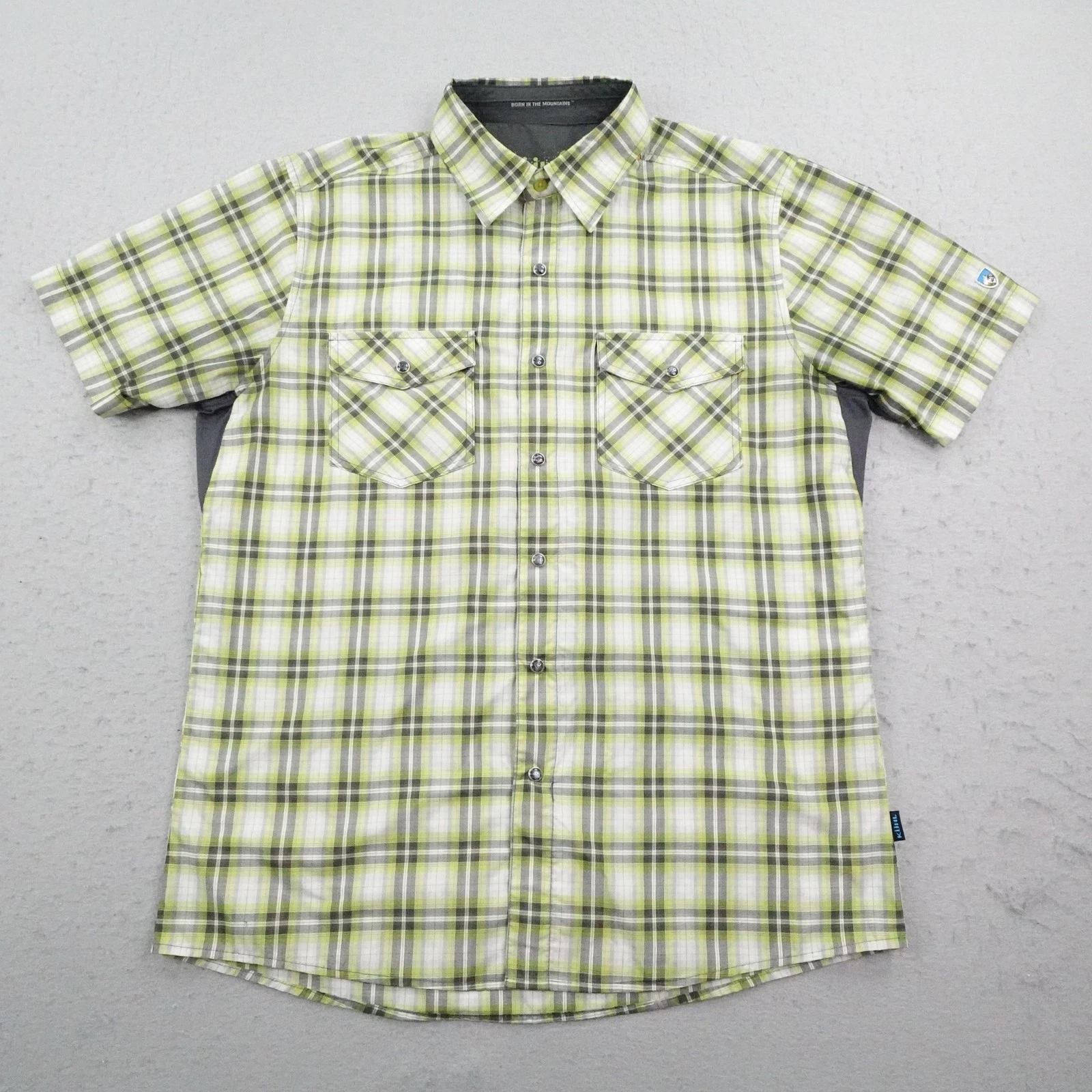 Kuhl Shirt Mens Medium Green Plaid Eluxur Button Up Hiking Lightweight Trail