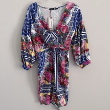 Boohoo Night Floral Tile Print Bodycon Dress US 10 Off Shoulder NWT