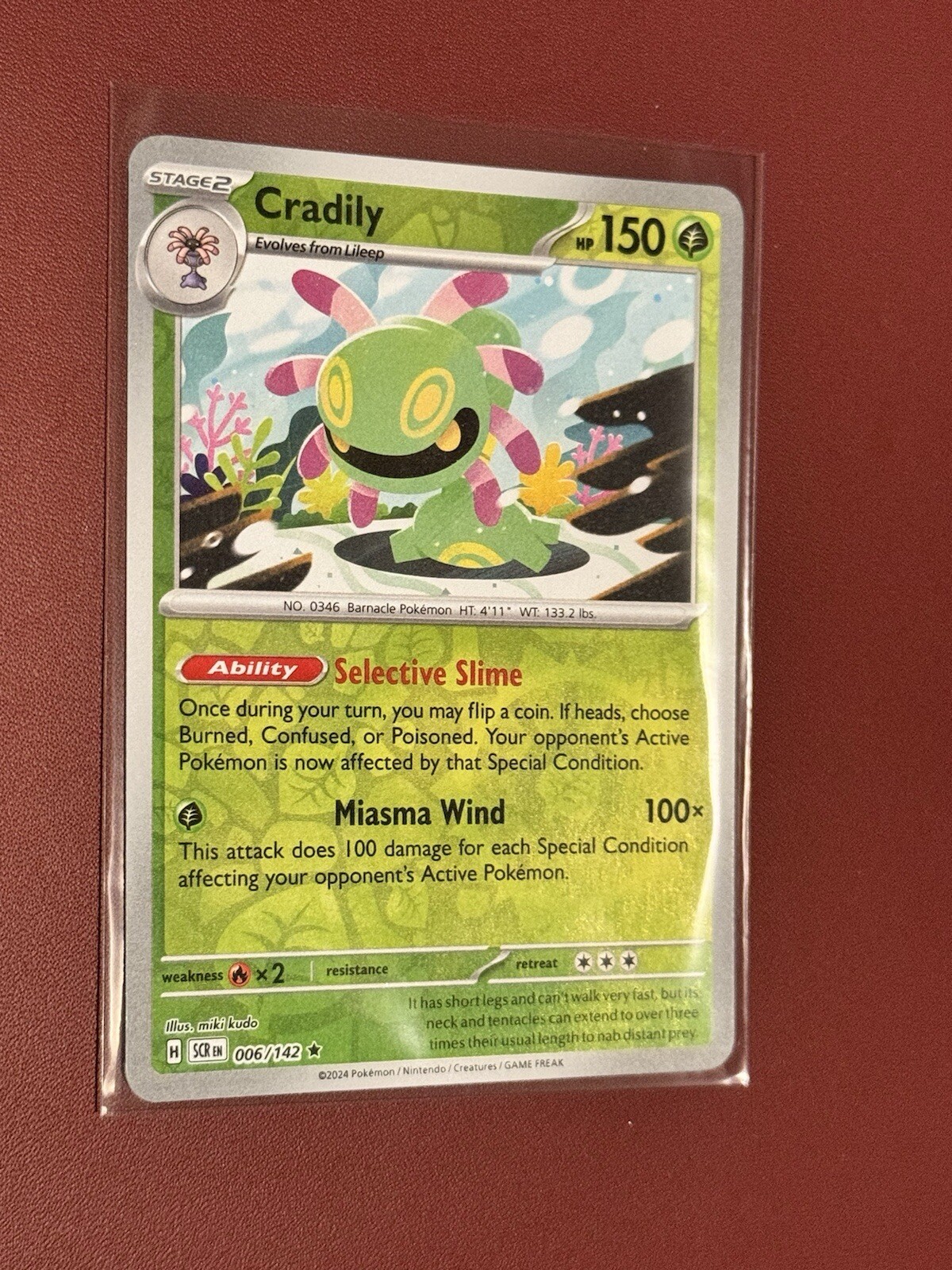 Cradily - 006/142 Stellar Crown REVERSE Holo Rare Pokemon - NM/MINT