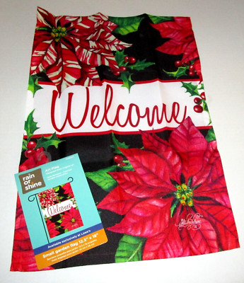 CHRISTMAS Small Garden Art Flag 12.5'' x 18''  POINSETTIA WELCOME